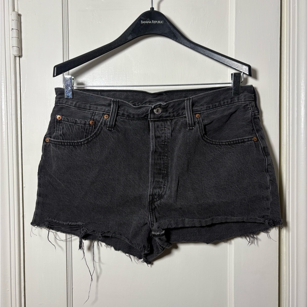 Levi's Black Frayed Hem Denim Shorts